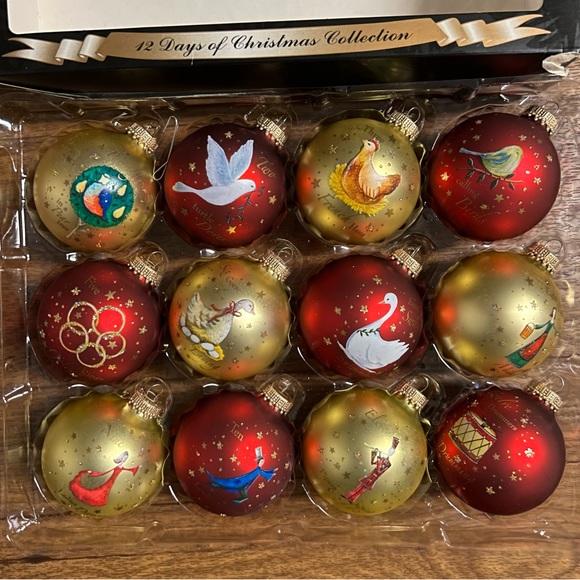 The Christmas Shoppe~ 12 Days Of Christmas Red & Gold Round Ornaments (New) - Picture 2 of 10
